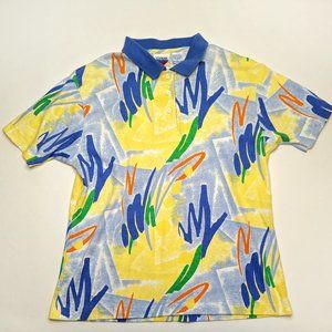 Vintage 80s 90s Voyager Polo Colorful Pattern Collared Shirt Women's Size Large
